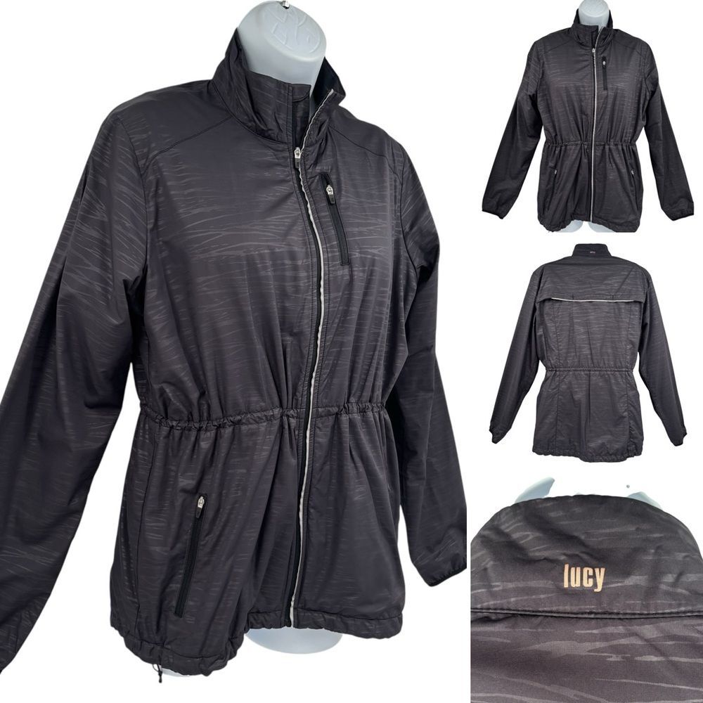 Lucy Windbreaker Athletic Full Zipper Cinch Waist Sportswear Jacket Large - Picture 12 of 12